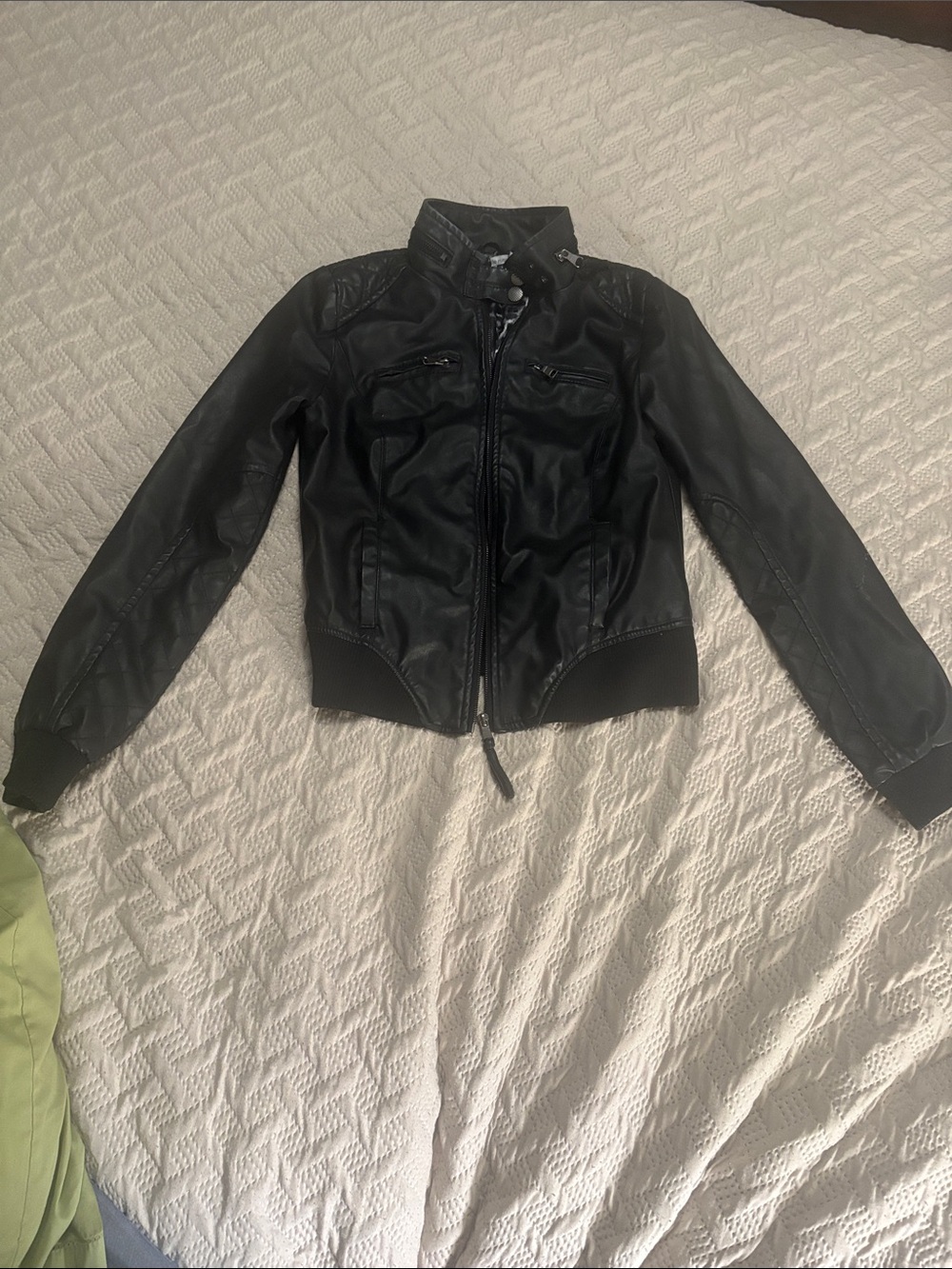 Charlotte Russe Black Faux Leather Bomber Jacket